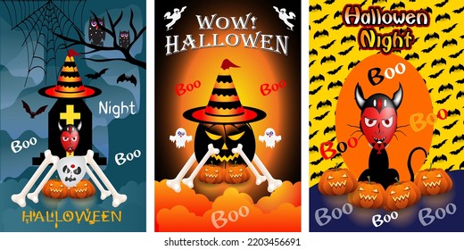 Halloween party background with and horror design. Halloween party poster, happy Halloween discount sale podium banner with lantern pumpkin. Halloween night vector illustration with bat spiders ghost.