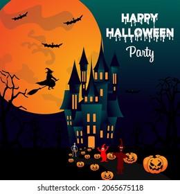halloween party background illustration vector with full moon