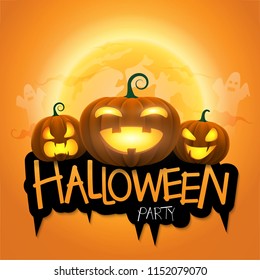 Halloween party background with Jack-o-lantern under the moonlight. web Banner design.