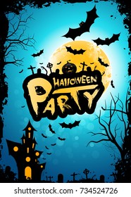 Halloween Party Background with Moon and Haunted House