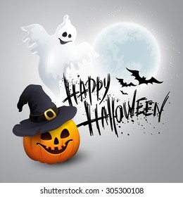 Halloween Party Background with Pumpkin and Moon in the Back. Vector illustration EPS 10