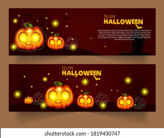 Halloween Party Background with pumpkins, banner helloween party.