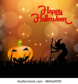 Halloween Party Background with Pumpkins in the Grass Bats and Moon in the Back,Halloween flyer design .
