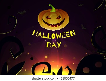 Halloween Party Background with Pumpkins. Magic bright bckground. Dark purple background.