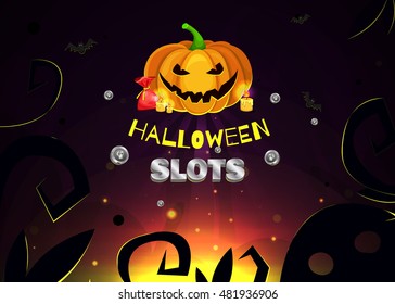 Halloween Party Background with Pumpkins. Magic bright background for game. Halloween splashscreen. Dark purple background.Halloween day.Vector illustration