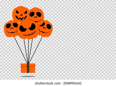 Halloween party  background with  scary pumpkin air balloons and gifts box   isolated  on png or transparent, blank space for text,element template for poster,brochures,online  advertising,vector