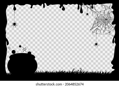 Halloween party background with slime, spiders, spiderwebs and cauldrons isolated on png or transparent texture, blank space for text,element template for poster,brochures, online advertising,vector 
