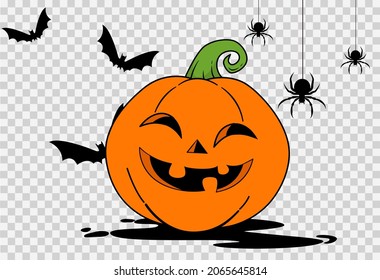 Halloween party background with smiles pumpkin looking at bats and spiders isolated on png or transparent, blank space for text,element template for poster,brochures, online advertising,vector