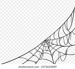 Halloween party background with spiderwebs and spider isolated png or transparent texture, blank space for text, element template for poster, brochures, online advertising, vector illustration 