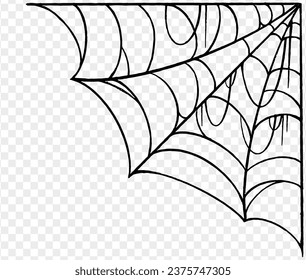 Halloween party background with spiderwebs and spider isolated png or transparent texture, blank space for text, element template for poster, brochures, online advertising, vector illustration 