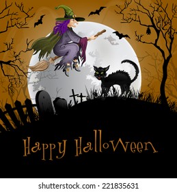 Halloween Party Background.Cat and witch .