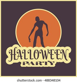 Halloween party background. Zombie silhouette in the orange circle