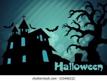 Halloween Party Background/Greeting with Bats and Moon in the Back