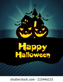 Halloween Party Background/Greeting with Bats and Moon in the Back