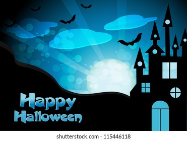 Halloween Party Background/Greeting with Bats and Moon in the Back