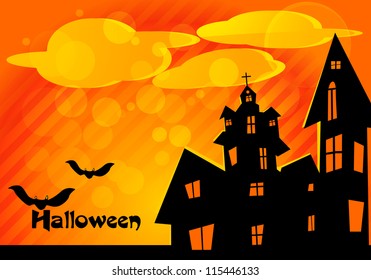 Halloween Party Background/Greeting with Bats and Moon in the Back