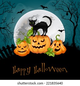 Halloween Party Background.Illustration with pumpkin and cat .