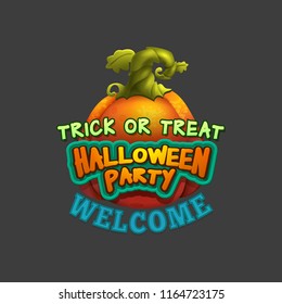 Halloween party badges or labels with a invitation and scary elements on grey background. Vector illustration.