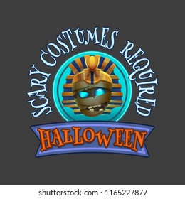 Halloween party badges or labels with a invitation and scary elements on grey background. Vector illustration.