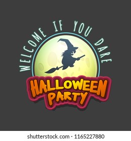 Halloween party badges or labels with a invitation and scary elements on grey background. Vector illustration.
