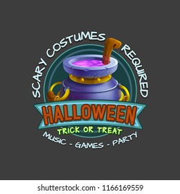 Halloween party badges or labels with a invitation and scary elements on grey background. Vector illustration.