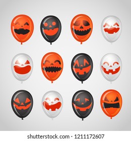 Halloween party ballons with pumpkin faces. Vector collection