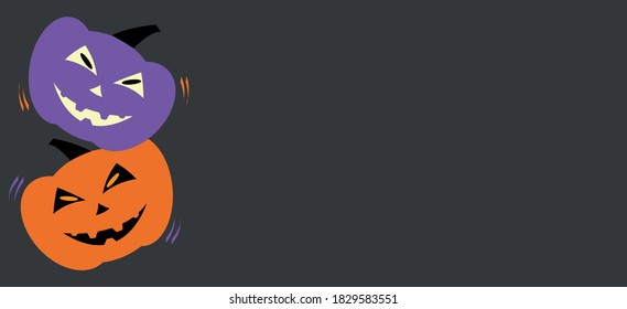 Halloween party baner invitation.Orange and purple scary pumpkins on a dark gray background.Place for your text.Graphic element for banner,greeting cards,invitation,poster or website.