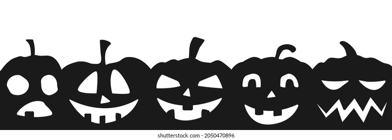 Halloween party banner with black scary pumpkin face isolated on png or transparent, white background, space for text, sale template ,website, poster, vector illustration 