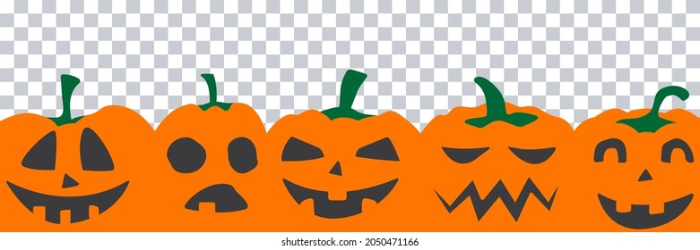 Halloween party banner with black or yellow scary pumpkin face isolated on png or transparent background, space for text, sale template ,website, poster, vector illustration 