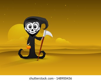 Halloween party banner, flyer or poster with classic character of ghost in night background.