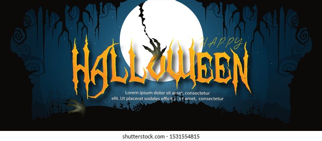 Halloween Party banner or party invitation background with night clouds and pumpkins 