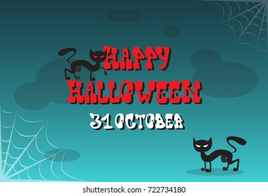 Halloween Party Banner Invitation To Celebration Traditional Decoration Greeting Card Flat Vector Illustration