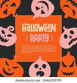 Halloween Party Banner with Jack O'Lantern Pumpkin. Spooky Background. Poster for Halloween Party. 