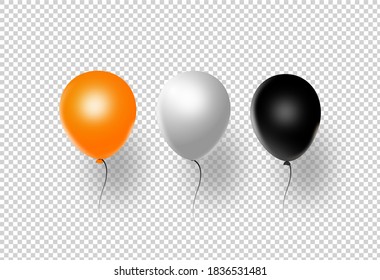 Halloween party  banner, orange  white , black , air balloons isolated  on png or transparent  background, vector illustration 