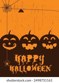 Halloween party poster， banner with Pumpkin, spider and bat, Happy Halloween Poster, Halloween Party.