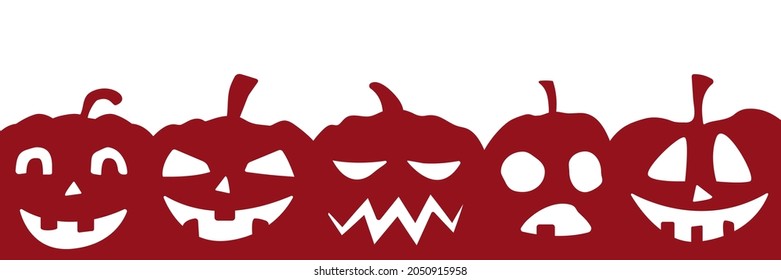 Halloween party banner with red scary pumpkin face isolated on png or transparent, white background, space for text, sale template ,website, poster, vector illustration