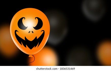 Halloween party banner  with  scary balloons isolated  on  black   background, space for text , sale banner template billboard, , poster, vector illustration 