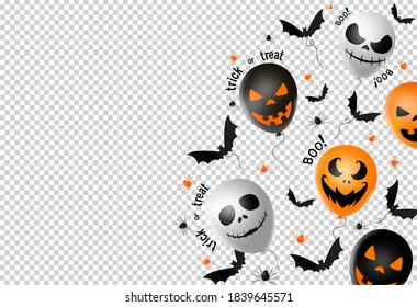 Halloween Party  Banner ,scary Balloons, Bat,spider, Spider Web , Png Or Transparent , Space For Adding Text , Sale Banner Template Billboard, Poster, Vector Illustration 