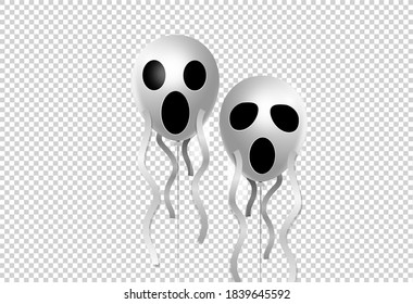 Halloween party  banner, scary ghost  face  air balloons isolated  on png or transparent  background, space for text , banner, website, billboard,advertising  , poster, vector illustration 