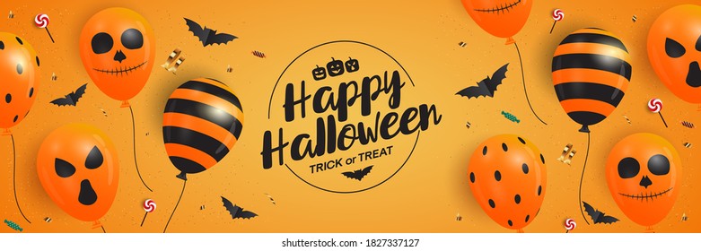 Halloween Party Banner template with balloons and place for text. Can be used as party invitation or web banner. Vector Illustration
