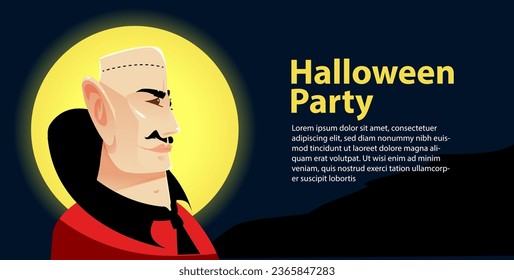 Halloween party banner with vampire illustration