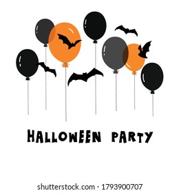 Halloween  Party banner . Vector illustration. Balloons and bets.