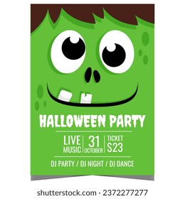 Halloween party banner with zombie character on the background. Invitation poster, billboard or booklet to celebrate the Halloween holiday in scared and skittish ambience like in a nightmare.