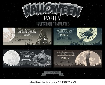 Halloween Party Banners  Ticket Templates  Old Horror Movie Style  Place for your Text