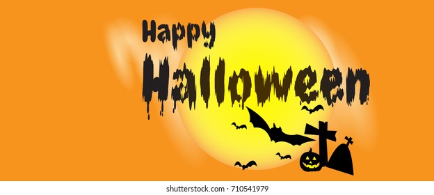 Halloween Party - Bat and moon background - illustration