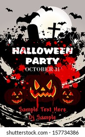 Halloween Party with Bats Spider on Grunge Cemetery 