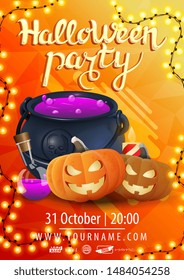 Halloween party, beautiful modern poster layout ready to print with witch's pot and pumpkin Jack