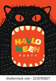 Halloween party, big monster vector illustration on red background