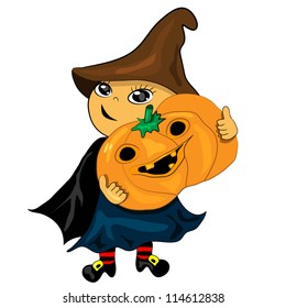 halloween party boy holding pumpkin. jack lantern illustration
