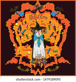 Halloween party candy card with ghost.